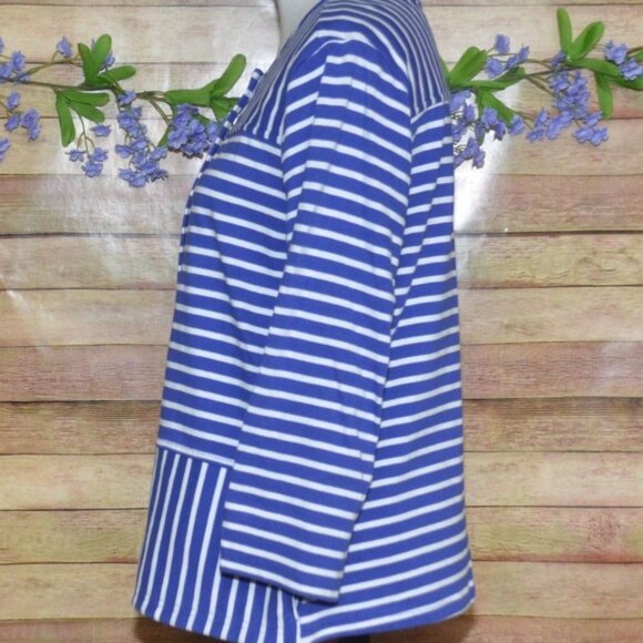 C Wonder Ladies Blue Nautical Striped 3/4 Sleeve Full Zip Cotton Knit Jacket 12 - Picture 5 of 11